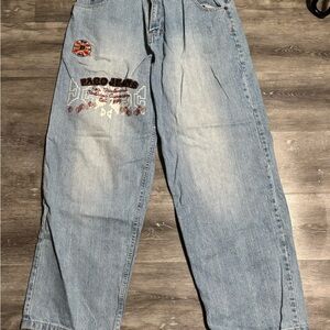 Vintage Paco Jeans Mens 34x33 Blue Baggy Cargo Embroidered Y2K